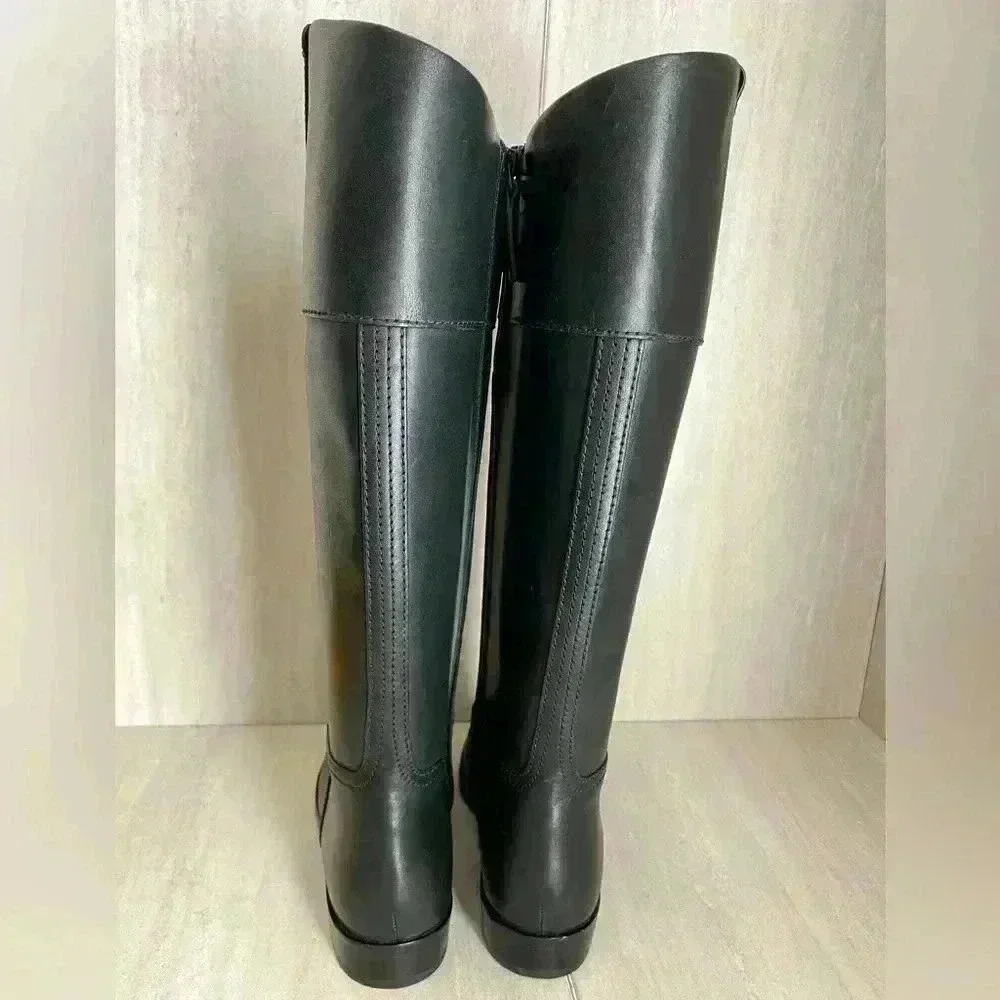 NEW Tory Burch Double T Black Leather Riding Boot Women’s Size 6M